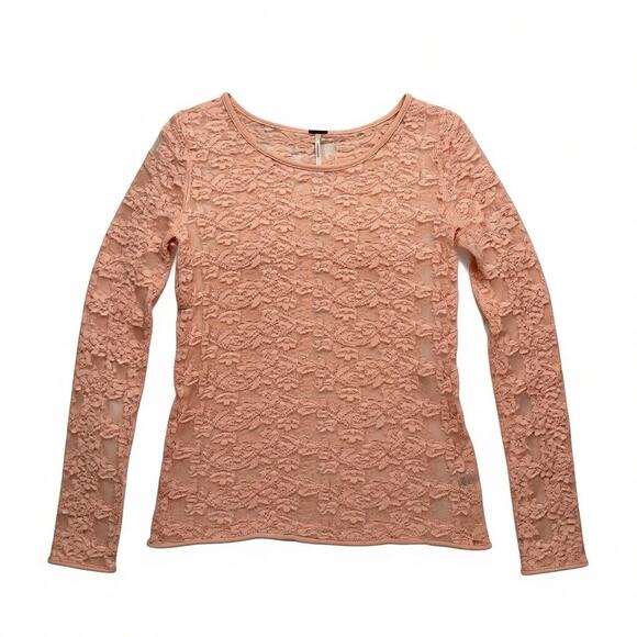 Free People Tops - Free People Sheer Lace Textured Long Sleeve Top Blush Size M Romantic Coquette
